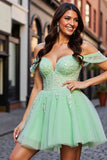 Blush Corset Tulle Short Homecoming Dress with Appliques
