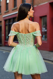 Blush Corset Tulle Short Homecoming Dress with Appliques