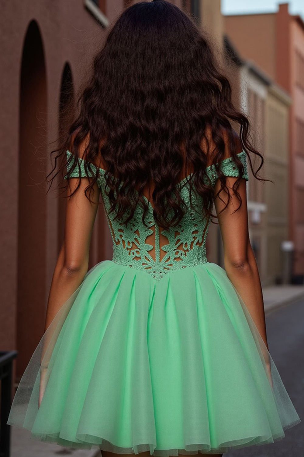 Tulle Light Green A Line Short Homecoming Dress with Appliques