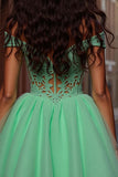 Tulle Light Green A Line Short Homecoming Dress with Appliques