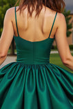 Dark Green Short Satin A Line Homecoming Dress with Beading