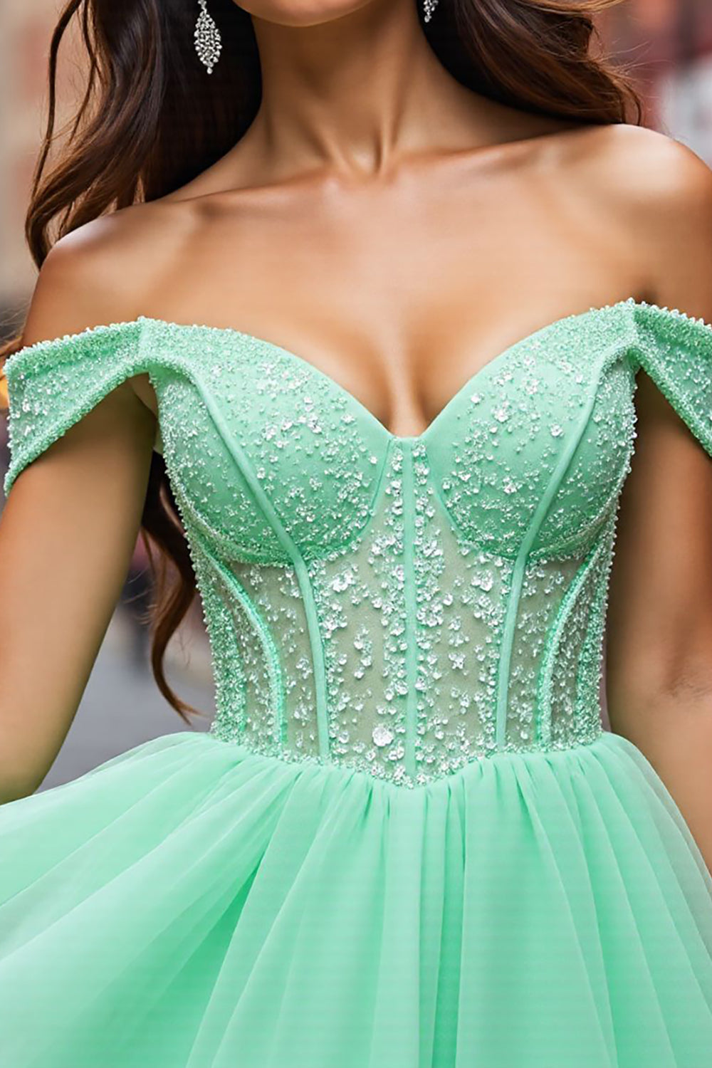 Tulle Mint Green Short Corset Homecoming Dress with Appliques