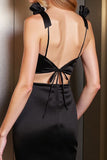 Satin Cut Out Black Short Homecoming Dress with Bows