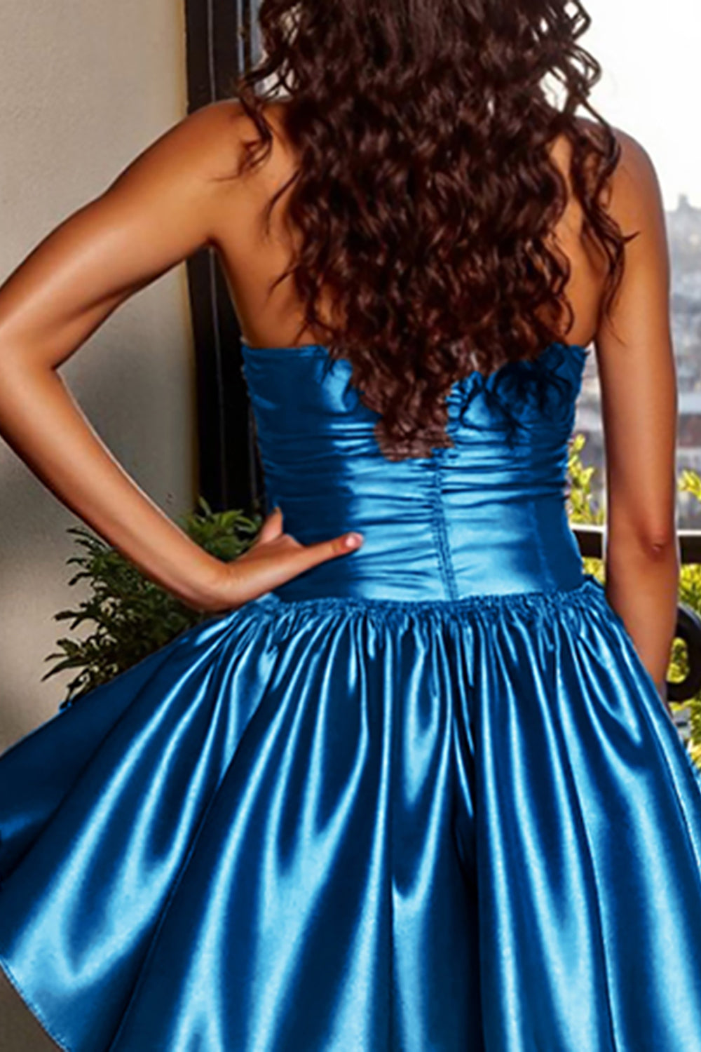 Satin Strapless A Line Blue Short Homecoming Dress
