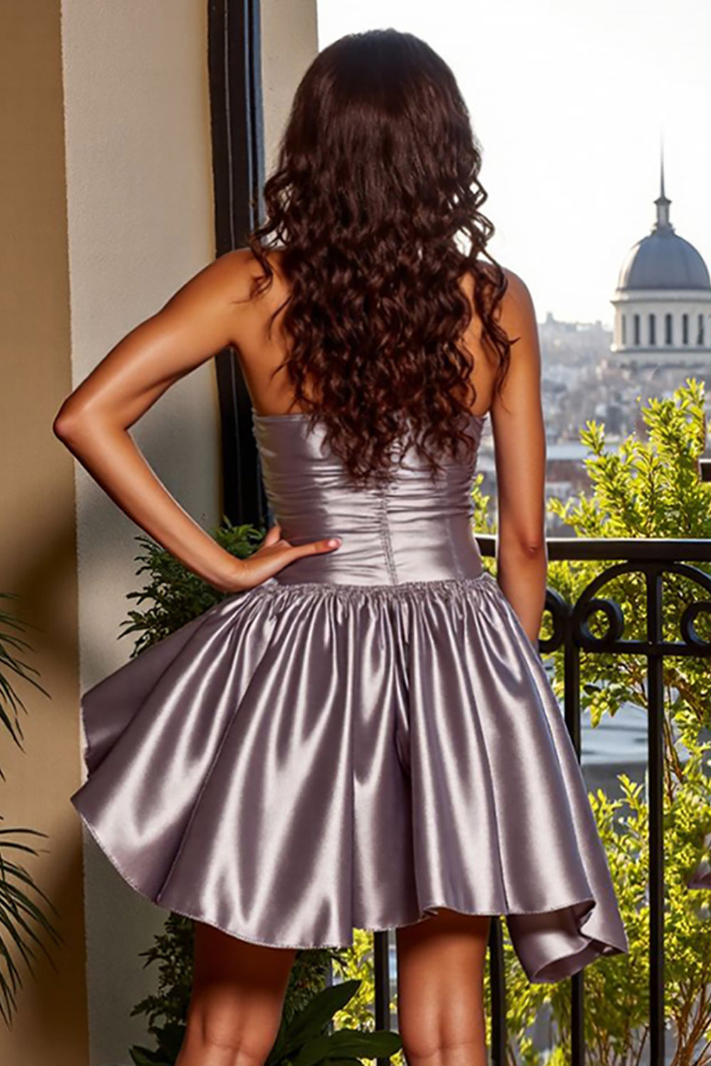 Satin Strapless A Line Blue Short Homecoming Dress