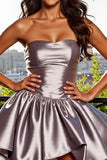 Satin Strapless A Line Blue Short Homecoming Dress