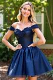 Navy Corset Short Homecoming Dress with Appliques