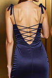 Navy Cut Out Satin Bodycon Short Homecoming Dress with Bows