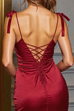 Burgundy Satin Bodycon Short Homecoming Dress with Bows