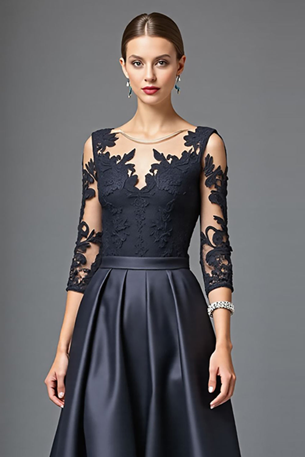Navy High Low A Line Mother Of The Bride Dress With Appliques