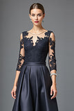 Navy High Low A Line Mother Of The Bride Dress With Appliques