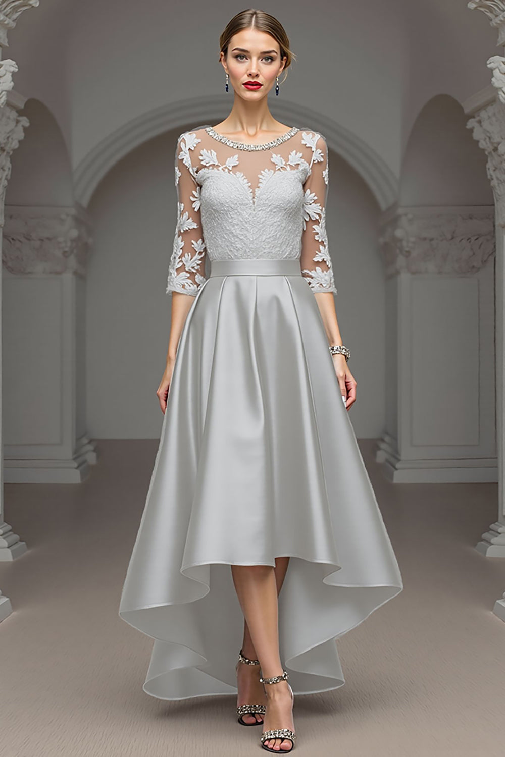 Navy A Line High Low Mother Of The Bride Dress With Appliques