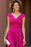 Fuchsia V Neck A Line Midi Mother Of The Bride Dress