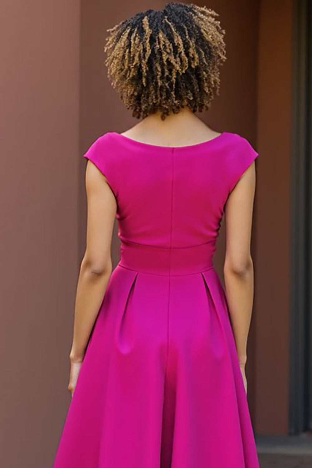Fuchsia V Neck A Line Midi Mother Of The Bride Dress