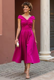 Fuchsia Off The Shoulder A Line Mother Of The Bride Dress