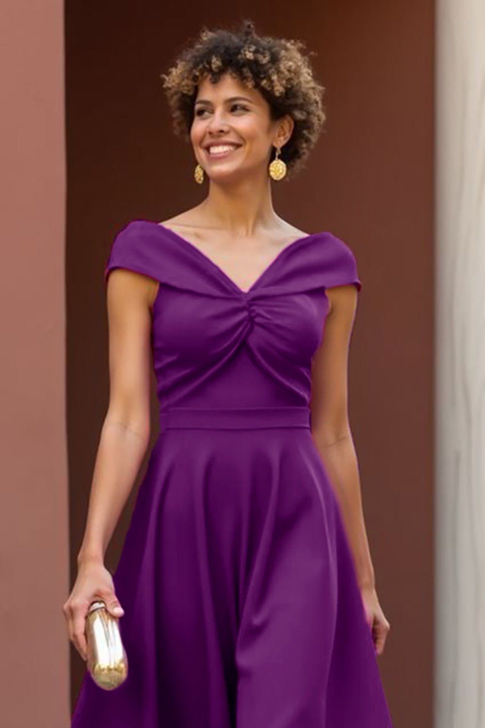 Fuchsia Off The Shoulder A Line Mother Of The Bride Dress
