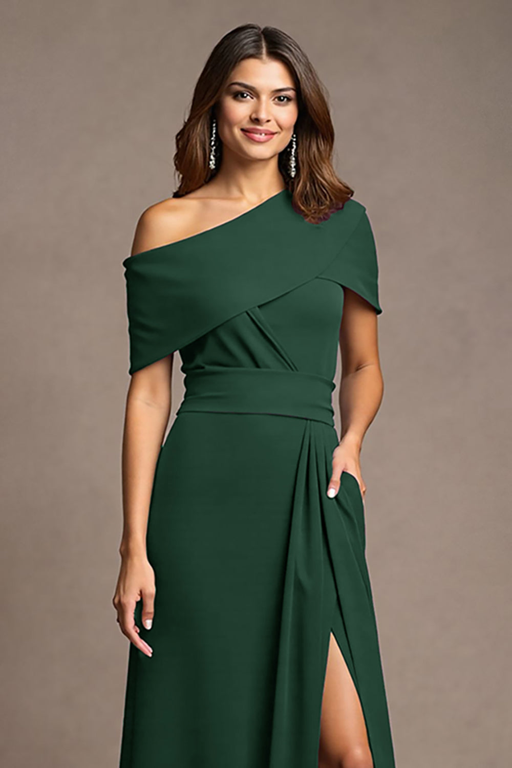 Burgundy A Line Long Mother Of The Bride Dress With Slit