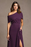 Burgundy A Line Long Mother Of The Bride Dress With Slit