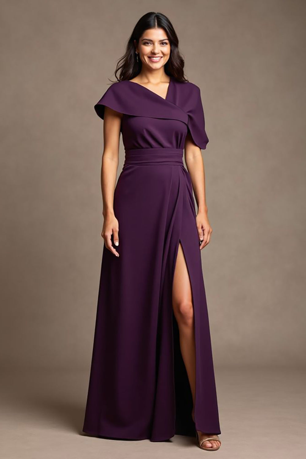 Grape A Line Long Mother Of The Bride Dress With Slit
