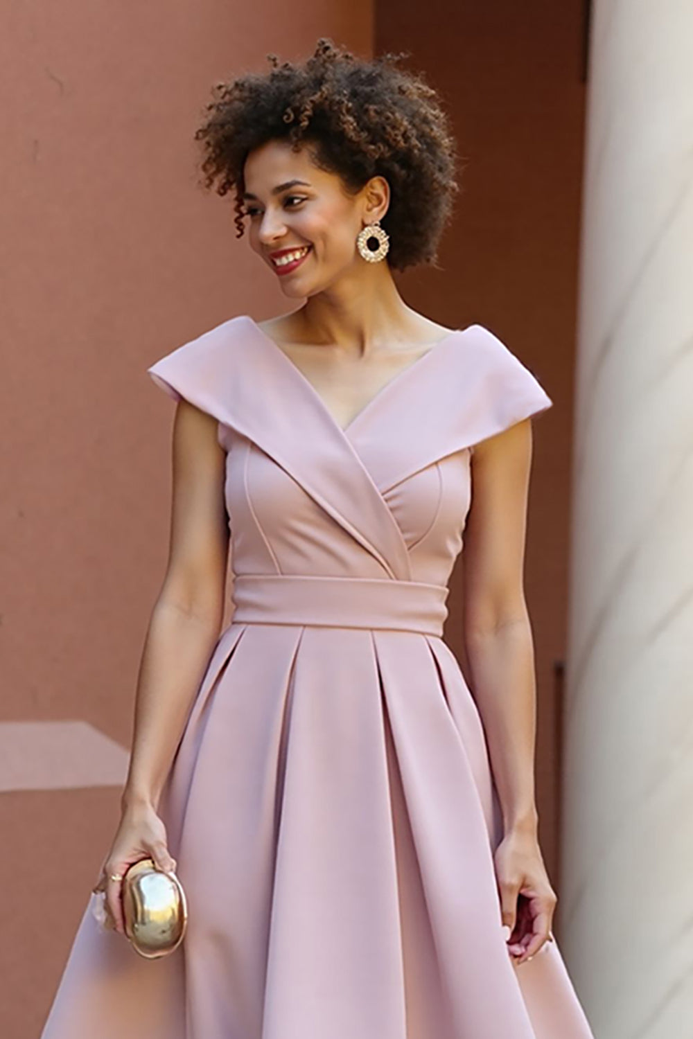 Dusty Rose A Line V Neck Mother Of The Bride Dress