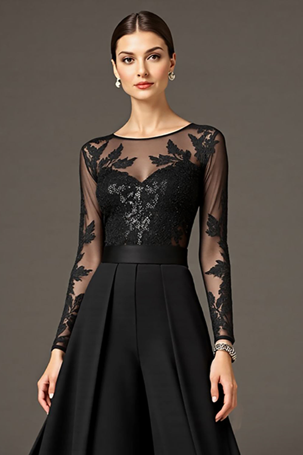 Black Long Sleeve A Line Mother Of The Bride Dress With Appliques