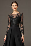 Black Long Sleeve A Line Mother Of The Bride Dress With Appliques