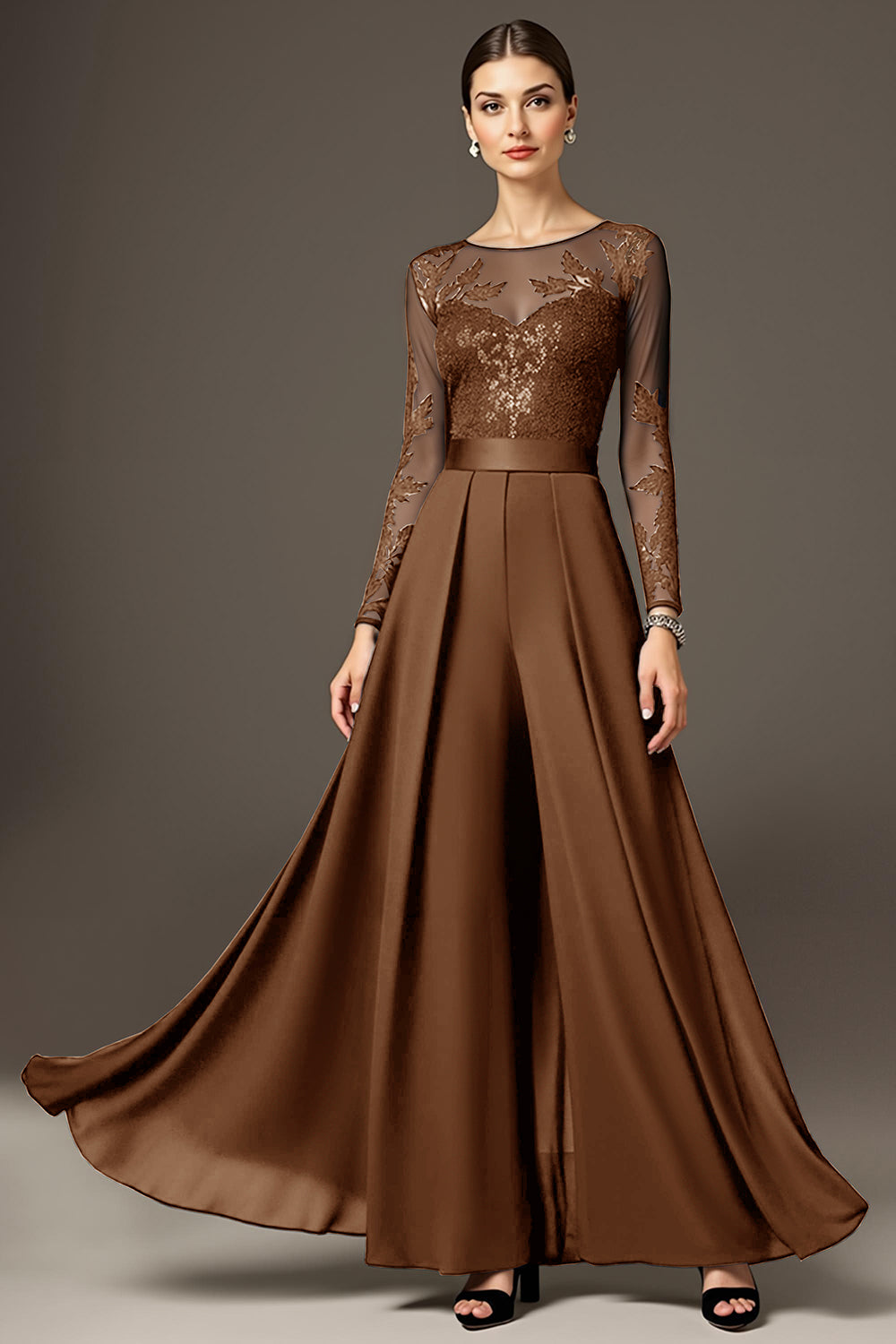 Black Long Sleeve A Line Mother Of The Bride Dress With Appliques