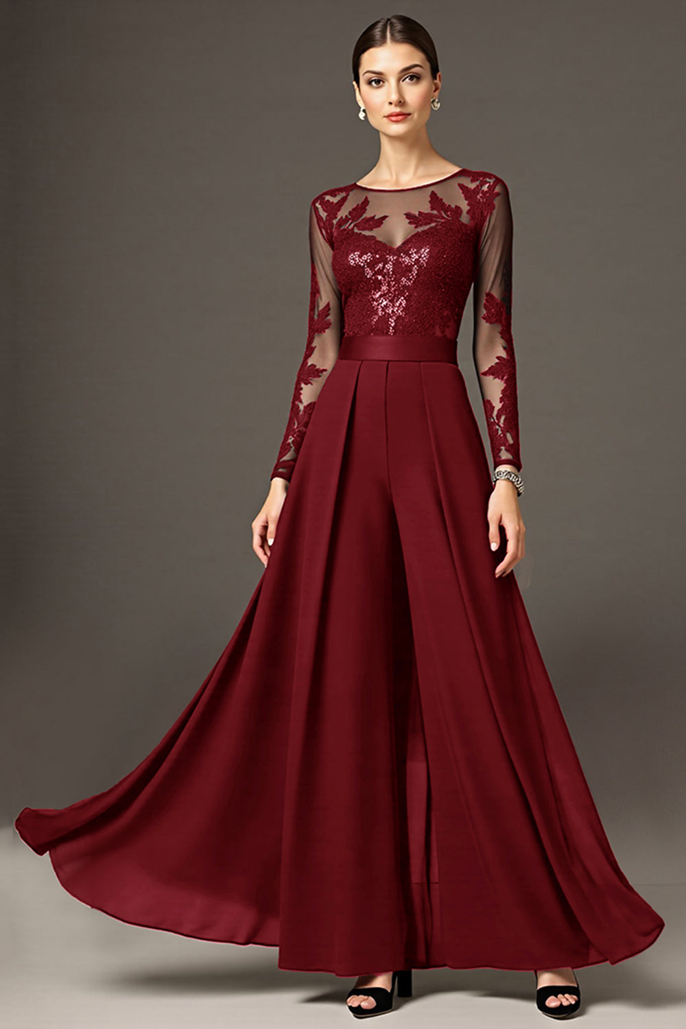 Black Long Sleeve A Line Mother Of The Bride Dress With Appliques