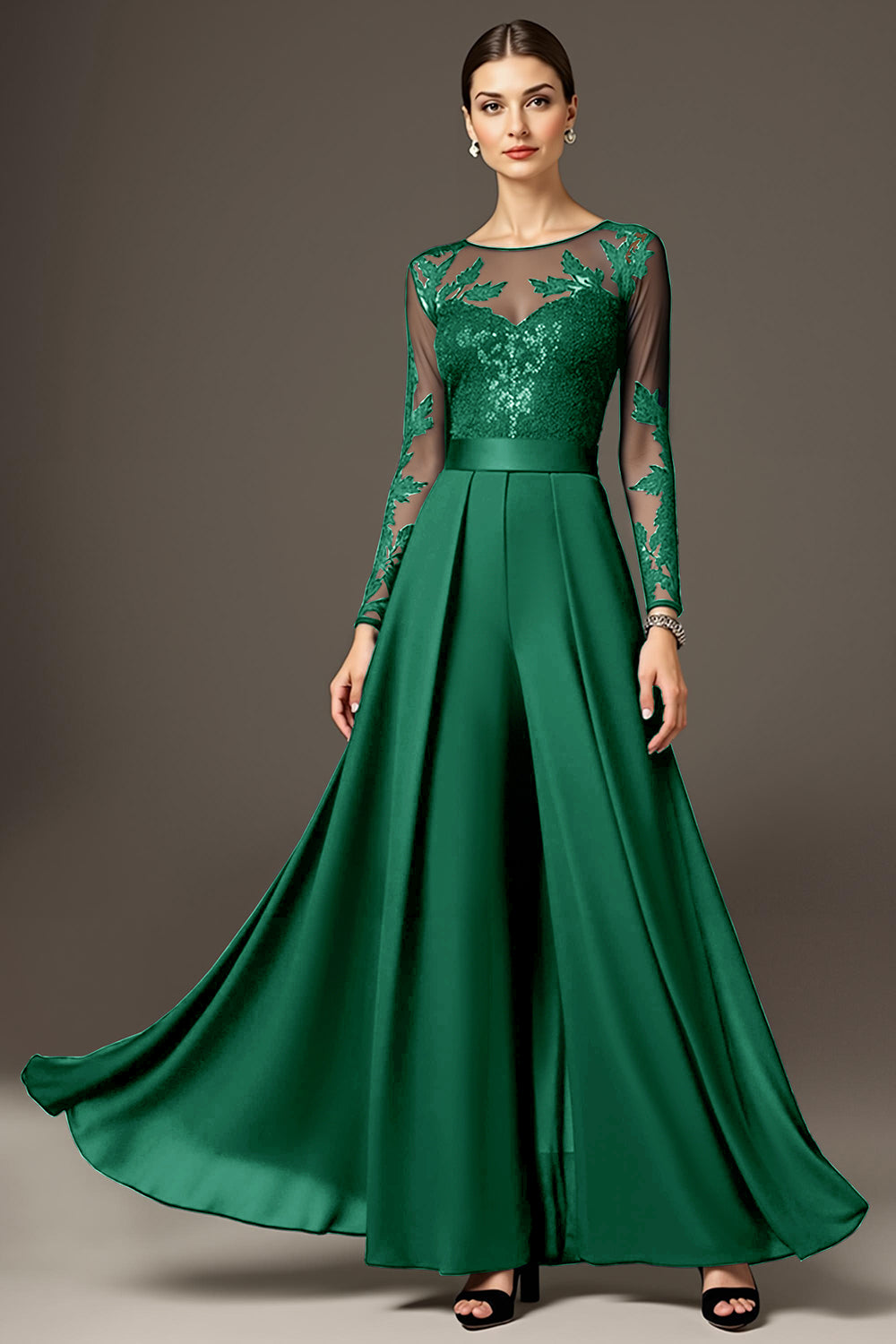 Black Long Sleeve A Line Mother Of The Bride Dress With Appliques