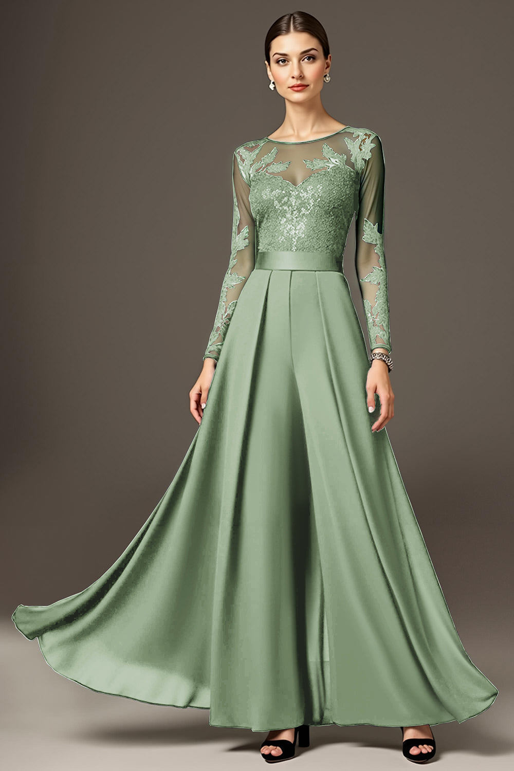 Black Long Sleeve A Line Mother Of The Bride Dress With Appliques