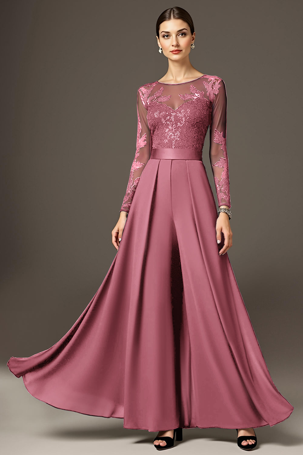 Black Long Sleeve A Line Mother Of The Bride Dress With Appliques