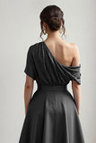 Black Satin A Line Mother Of The Bride Dress With Pockets