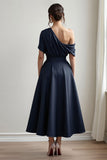 Black Satin A Line Mother Of The Bride Dress With Pockets