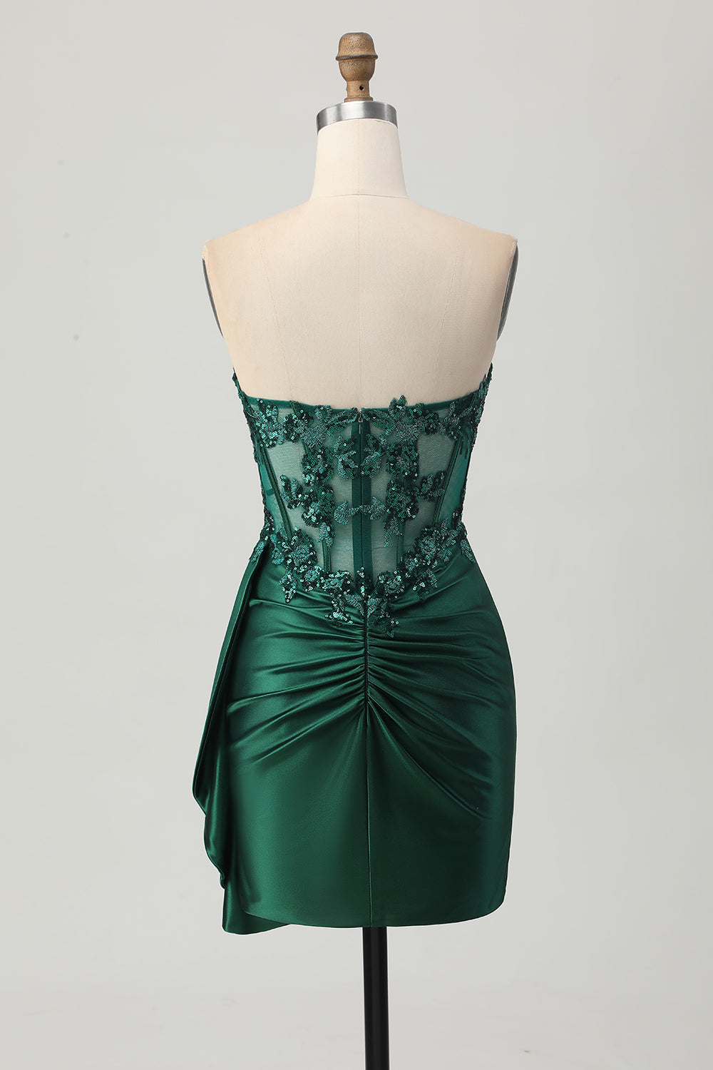 Sparkly Dark Green Strapless Corset Sequins Bodycon Homecoming Dress with Streamer