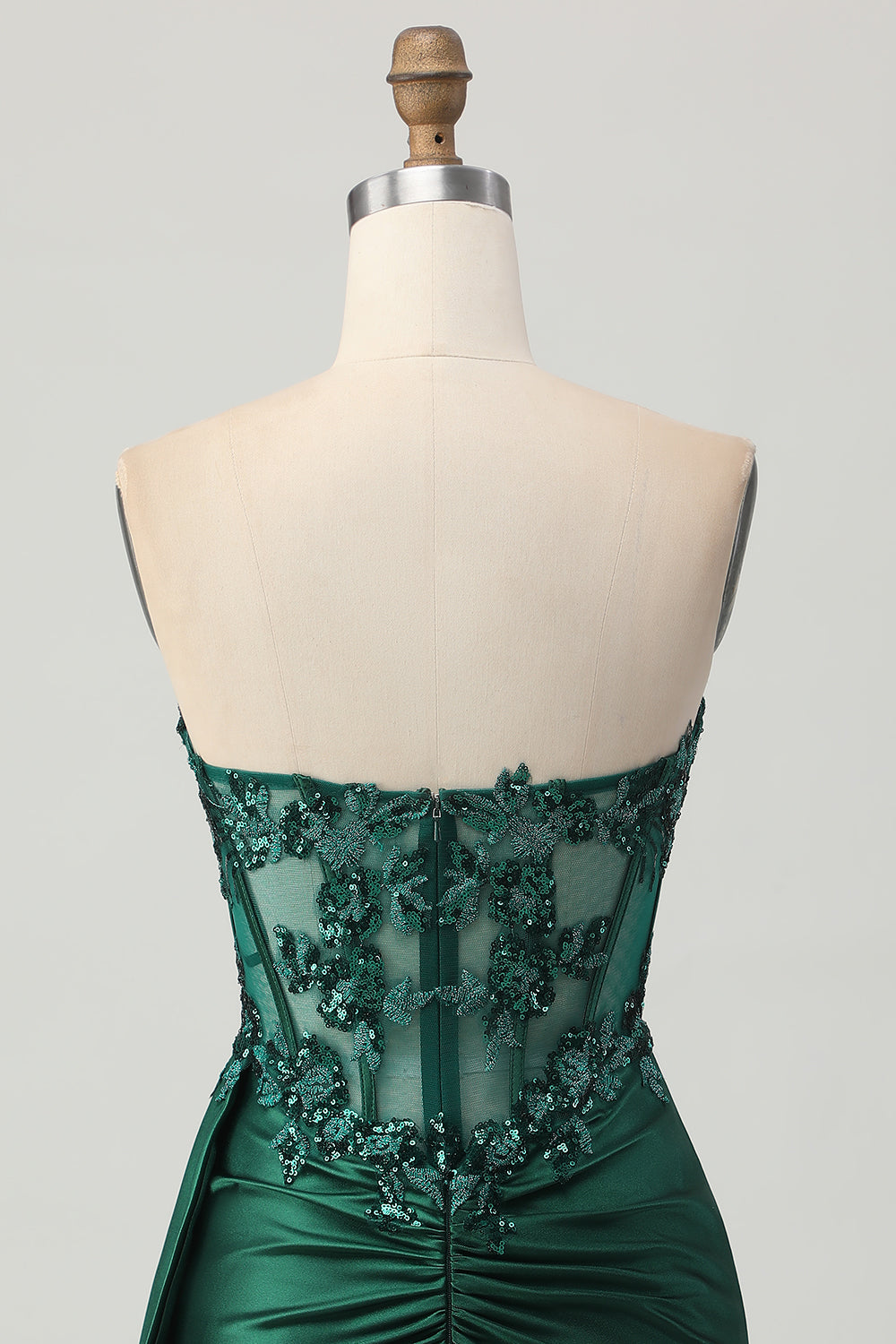 Sparkly Dark Green Strapless Corset Sequins Bodycon Homecoming Dress with Streamer