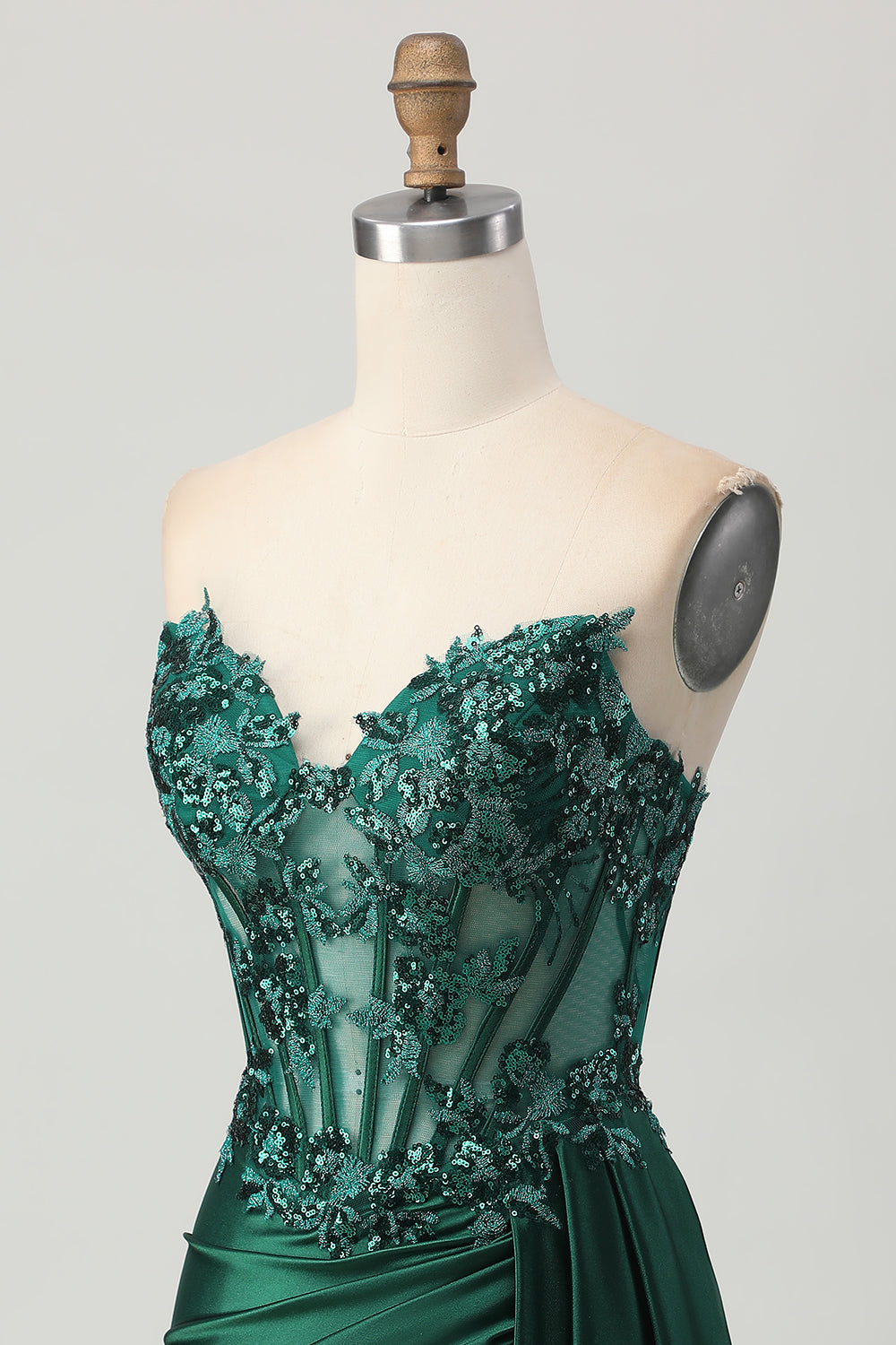 Sparkly Dark Green Strapless Corset Sequins Bodycon Homecoming Dress with Streamer