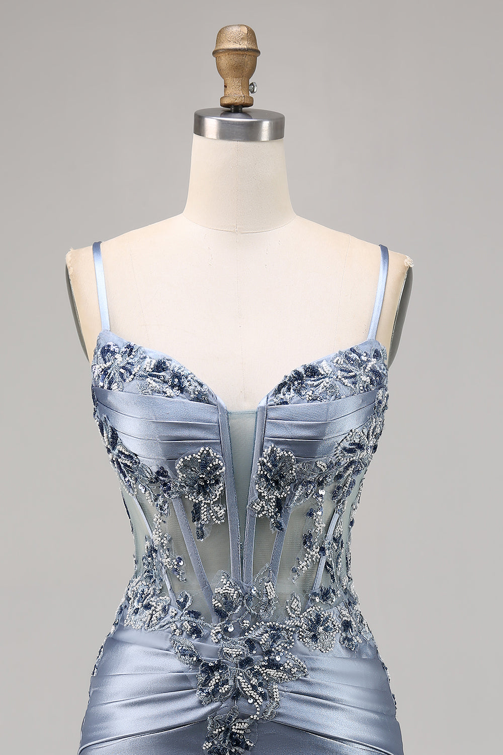 Grey Blue Beaded Corset Homecoming Dress with Appliques