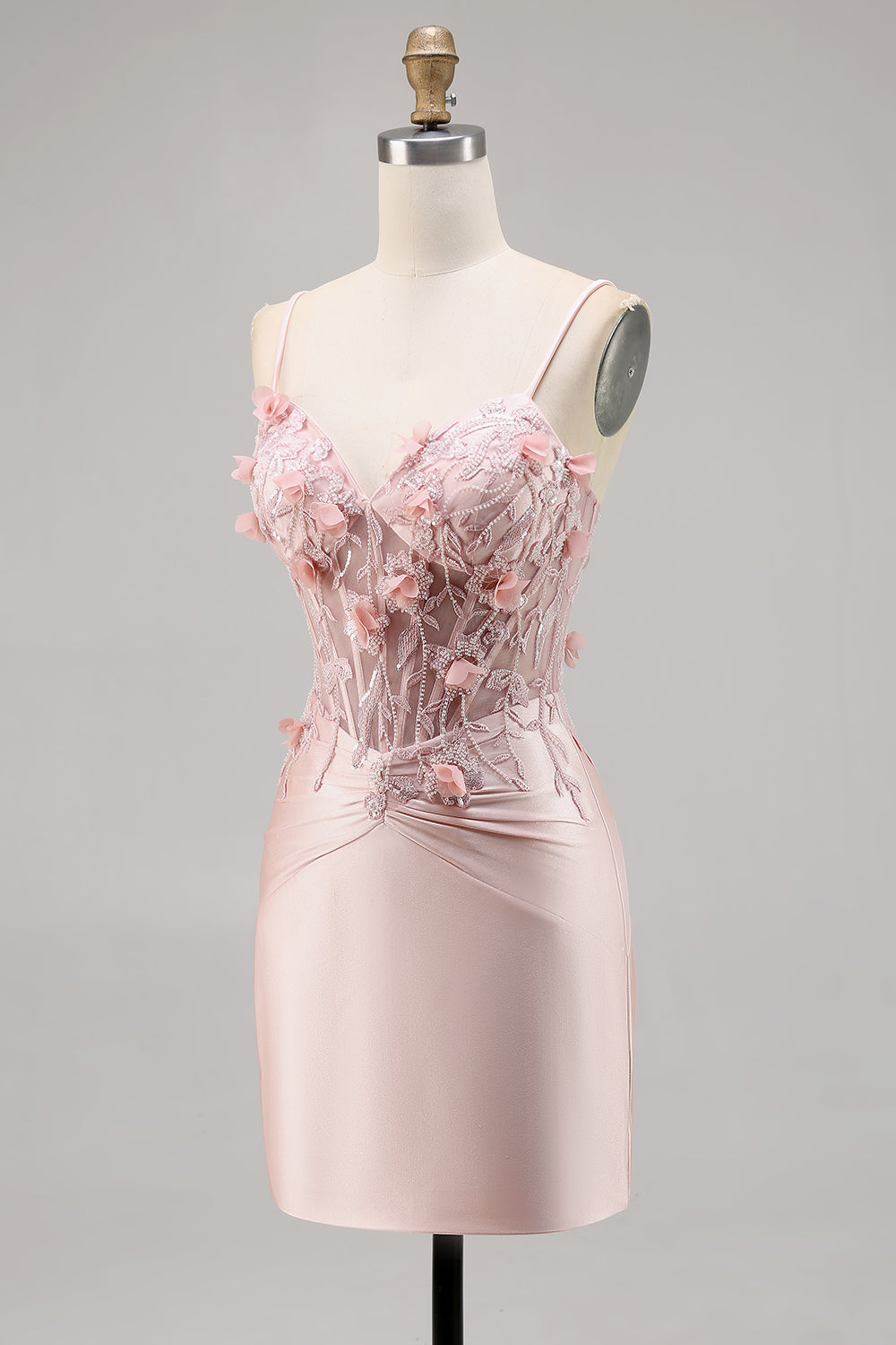Pink Satin Corset Bodycon Homecoming Dress with Appliques