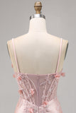 Pink Satin Corset Bodycon Homecoming Dress with Appliques