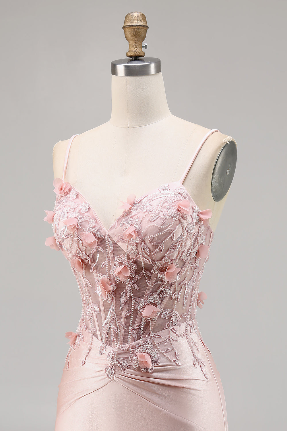Pink Satin Corset Bodycon Homecoming Dress with Appliques