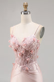 Pink Satin Corset Bodycon Homecoming Dress with Appliques