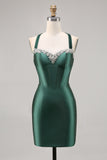Dark Green Corset Satin Backless Bodycon Homecoming Dress