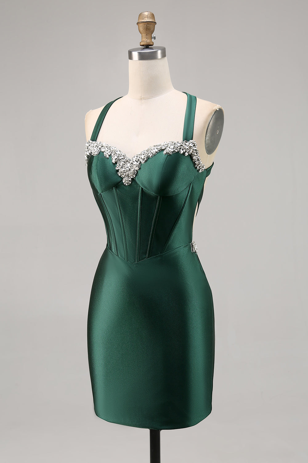 Dark Green Corset Backless Satin Bodycon Homecoming Dress