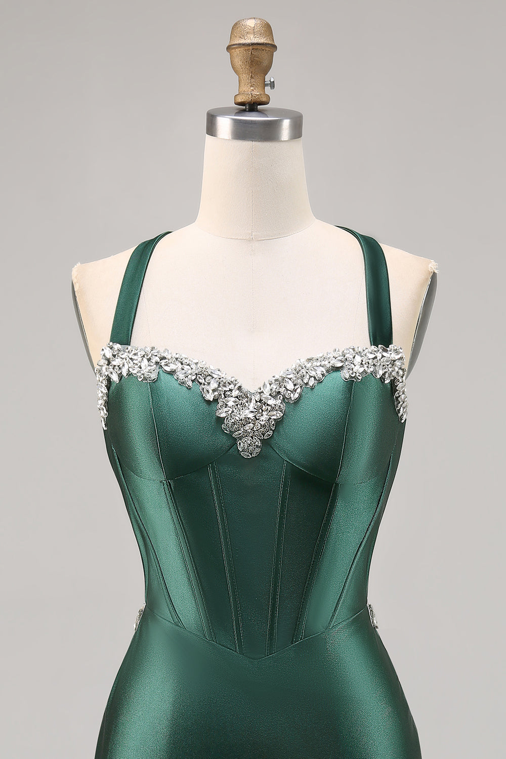 Dark Green Corset Backless Satin Bodycon Homecoming Dress