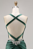 Dark Green Corset Backless Satin Bodycon Homecoming Dress