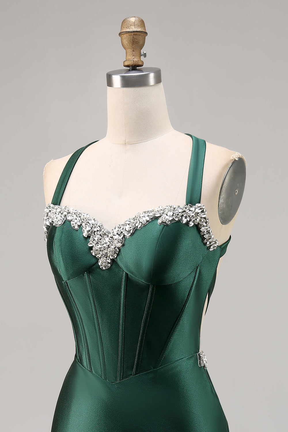 Dark Green Corset Backless Satin Bodycon Homecoming Dress