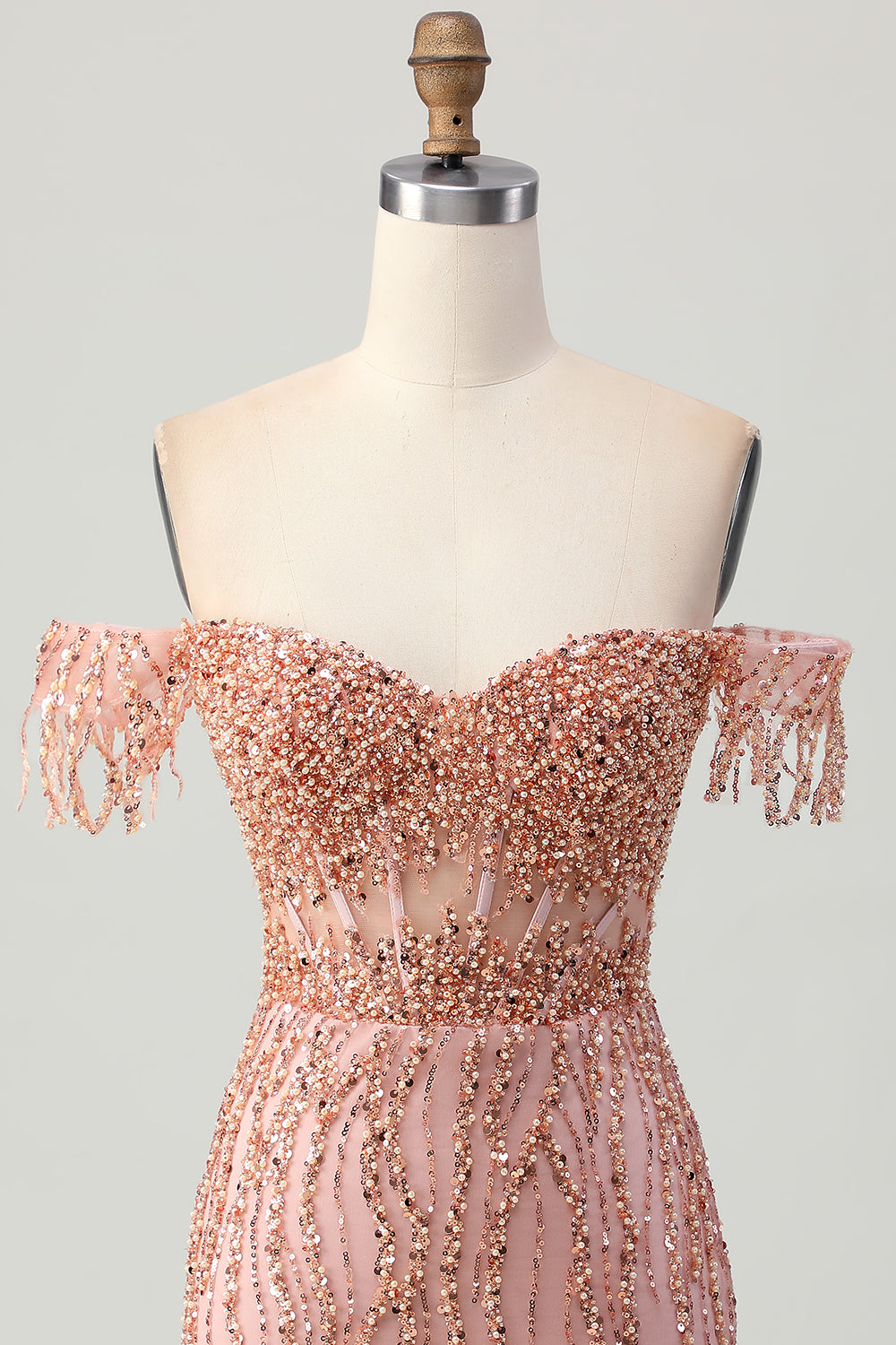 Dusty Rose Bodycon Off The Shoulder Corset Short Homecoming Dress with Beading