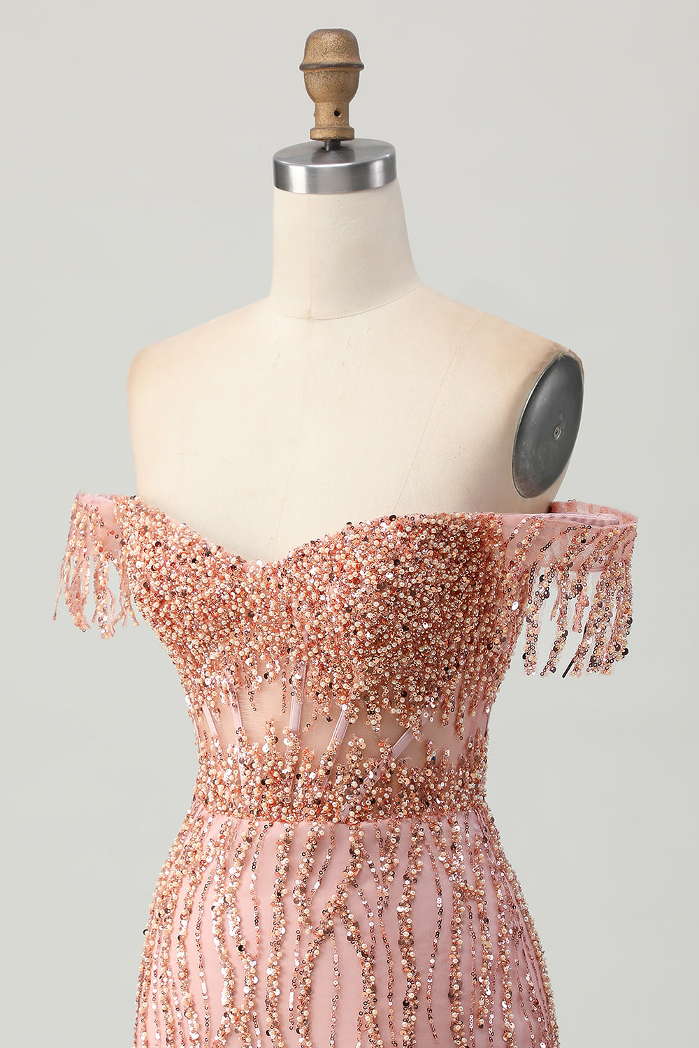 Dusty Rose Bodycon Off The Shoulder Corset Short Homecoming Dress with Beading