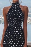 High Neck Black White A Line Polka Dots Dress