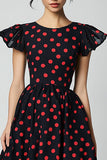 A Line Ruffled Sleeves Red Polka Dots Dress